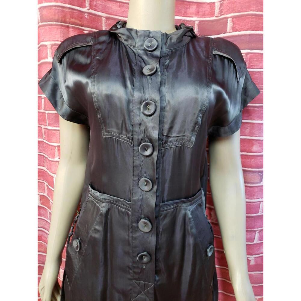 Nanette Lepore Gray Satiny Size XS Hooded Women's Mini Dress Buttons Front #C - Picture 7 of 10